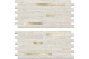 Yipscazo 2 Sheets PVC Wall Tiles Stick on Tiles for Backsplash Kitchen, Bathroom, Laundry Room, Camper, Fireplace (6'' X 12'', Beige Cave Stone)