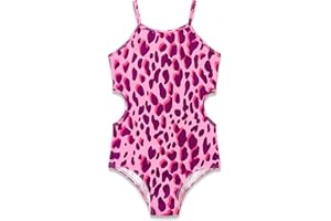 Dvenki Girls One Piece Leopard Print Swimsuits - Bathing Suit with Adjustable Straps Palm Tree Print Swimwear Size 6X-16