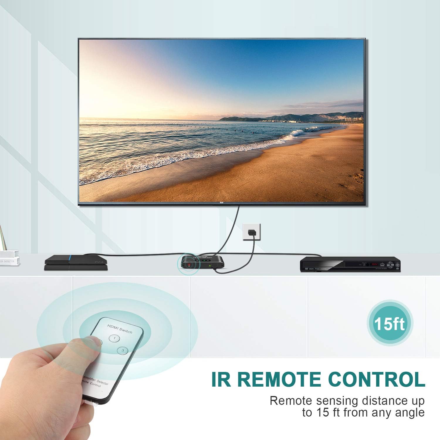 HDMI Switch 4k HDMI Splitter-Techole Aluminum HDMI Switch 3 in 1 Out, HDMI Switch with IR Remote Control, Supports 4k@60HZ 3D HD1080P, HDMI Switcher for PS4 Xbox Apple TV Fire Stick Blu-Ray Player: Home Audio & Theater