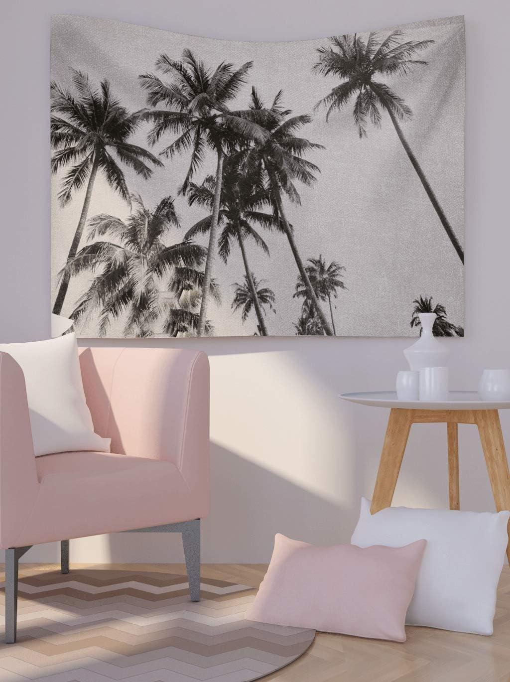 JOOCAR White Tapestry Wall Hanging Wall Decor Black and White Silhouettes Tropical Coconut Palm Trees Wall Tapestry for Bedroom Living Room Dorm Decor
