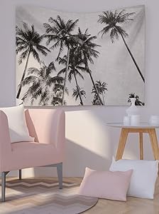 JOOCAR White Tapestry Wall Hanging Wall Decor Black and White Silhouettes Tropical Coconut Palm Trees Wall Tapestry for Bedroom Living Room Dorm Decor