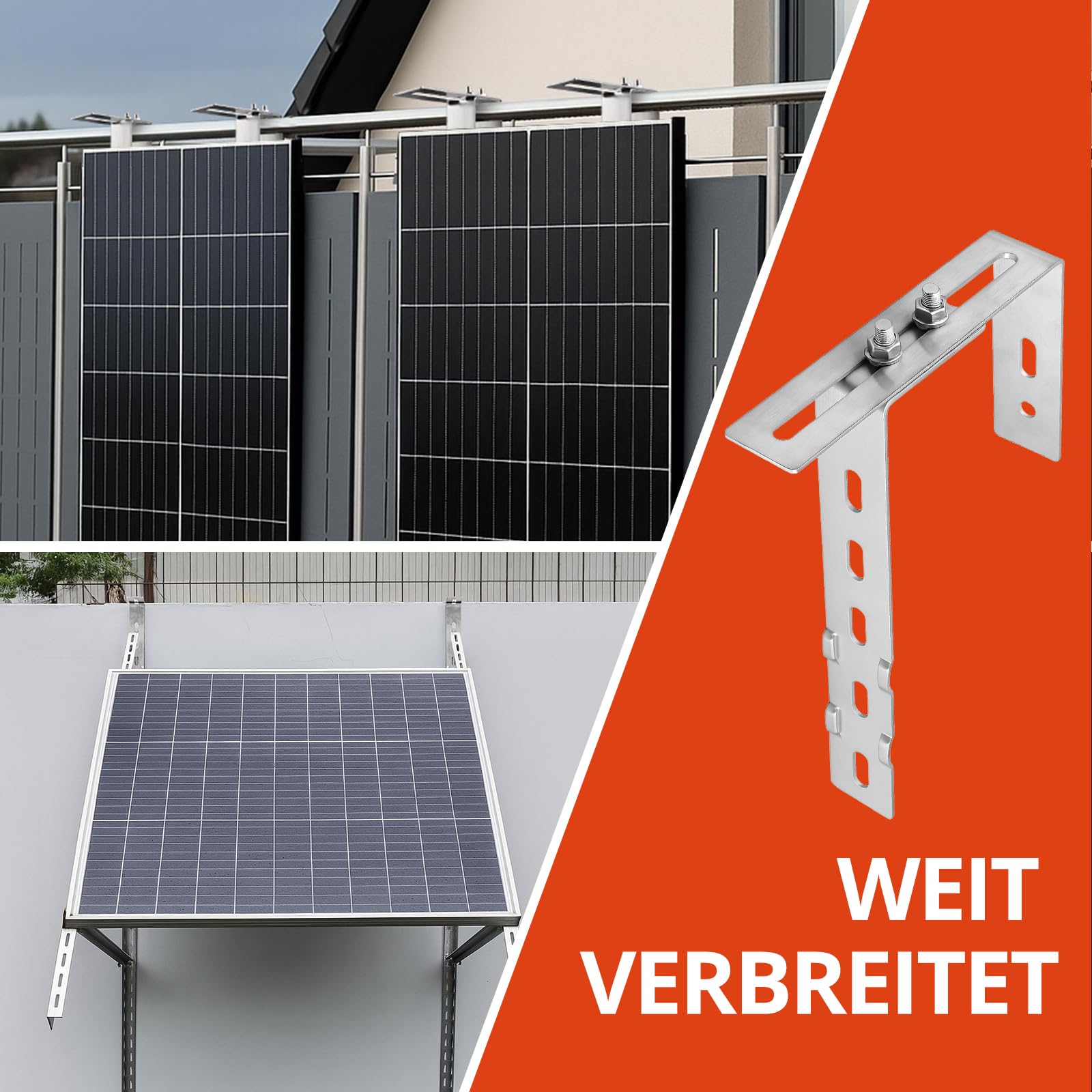 GETLITOOL 4×Solar Balkonkraftwerk Halterung 65-190MM Verstellbare Balkonhalterung für Solarmodule, Edelstahl 304 Balkon Haken Set, Solarpanel Halterung Kein Bohren zur Runde Eckig Balkongelände 7