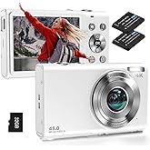 Digital Camera, Autofocus UHD 4K Vlogging Camera with 32GB Card, 48MP 16X Digital Zoom Digital Camera, Anti-Shake Portable YouTube Compact Point Shoot Camera for Teens Adult Beginner(White)