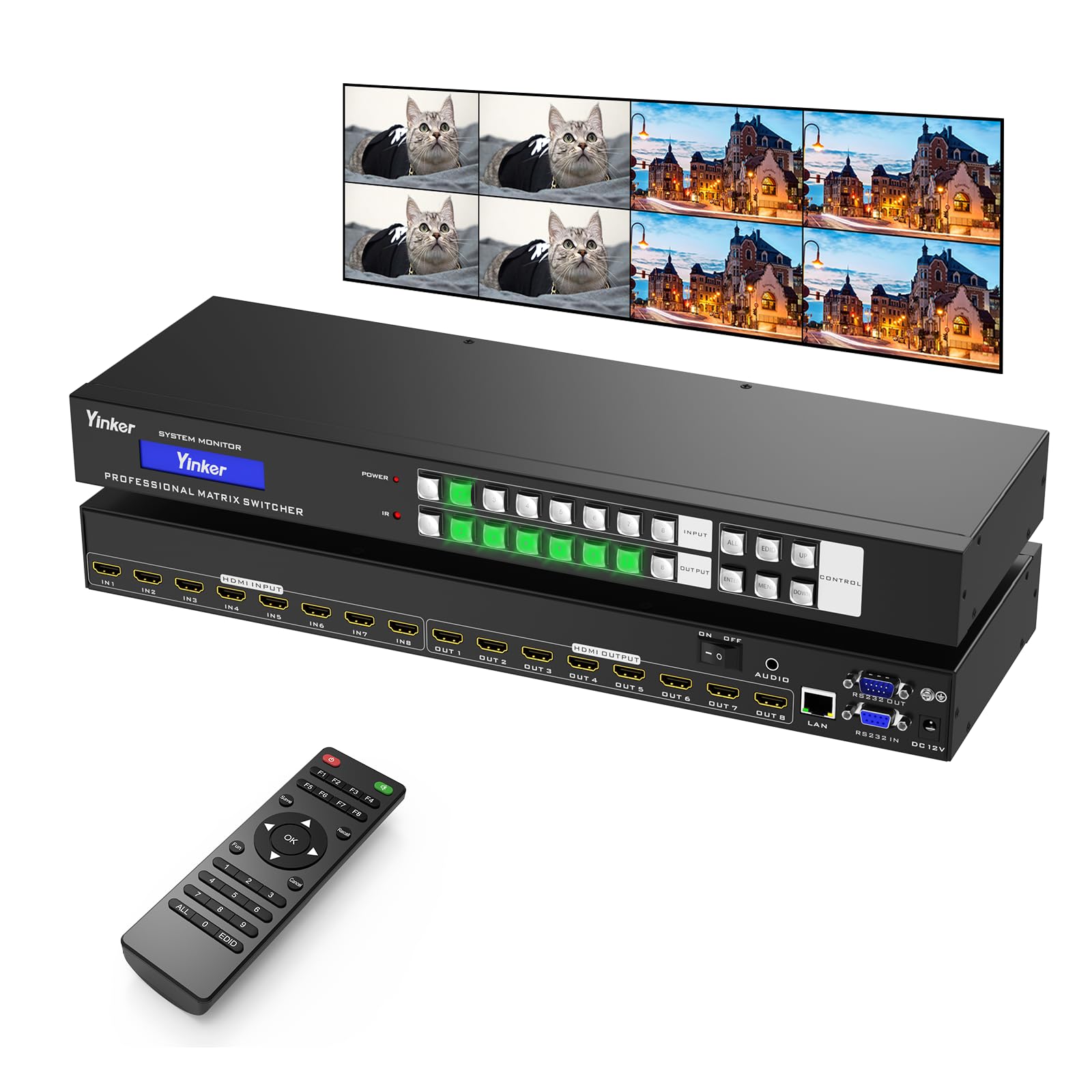 Photo 1 of Yinker 4K HDMI Matrix Switch 8x8 w/Web Control & 3.5mm Audio Extractor, 4K@30Hz Rack Mount HDMI Matrix Switcher Splitter 8 in 8 Out, Supports HDCP EDID RS232 IR Remote