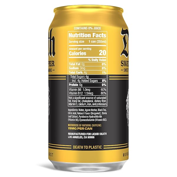 LIQUID DEATH, SWEET REAPER ICED TEA, 12-PACK (12 OZ CANS), SOUTHERN STYLE SWEET TEA, LOW CALORIE, NO ARTIFICIAL SWEETENERS, B12 & B6 VITAMINS