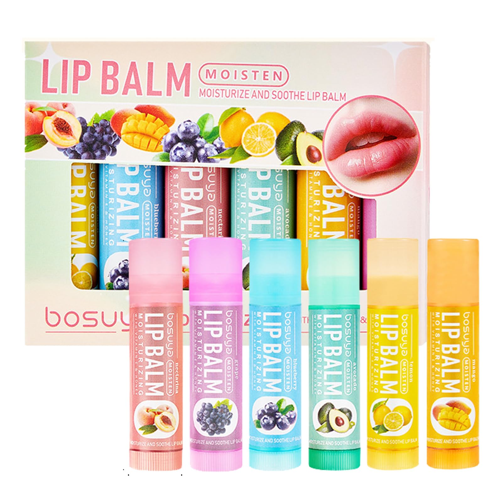 Hydrating Lip Balm Multipack - 5Pcs Set With Beeswax and Vitamin E for Dry Cracked Lips - Moisturizing Sleeping Mask for Lip Care