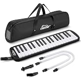Eastar 37-Key Melodica Beginners Air Piano Keyboard, Tubes &amp; Case, Black