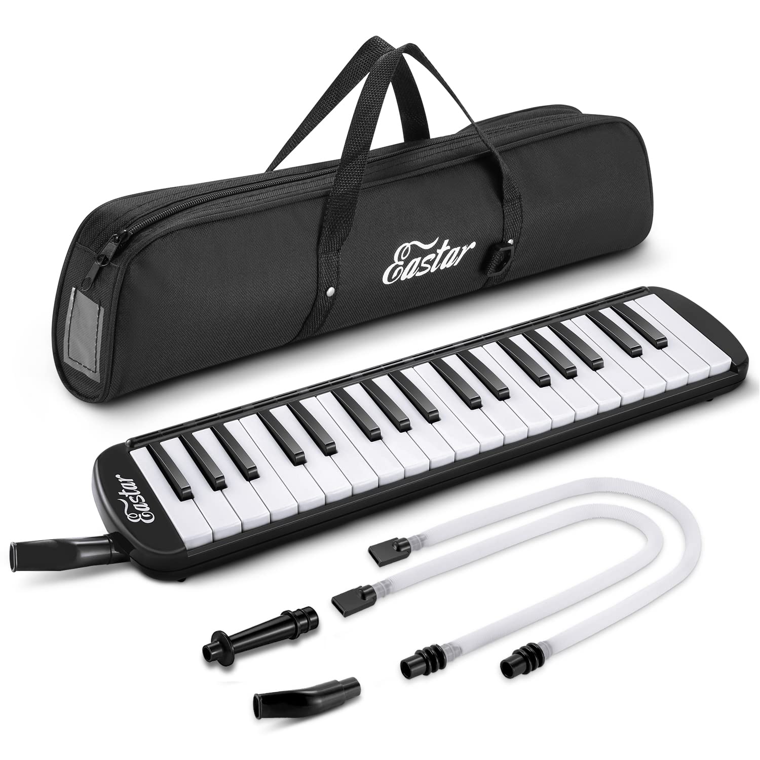 Eastar 37 Keys Melodica Instrument, Soprano Melodica Air Piano Keyboard Pianica with 2 Soft Long Tubes, Short Mouthpieces, Carrying Bag, Black