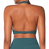 Sunzel Women's Halter Neck Sports Bra, Twist Front Yoga Crop Top with Removable Pads, Open Back V Neck Bra for Gym Workout