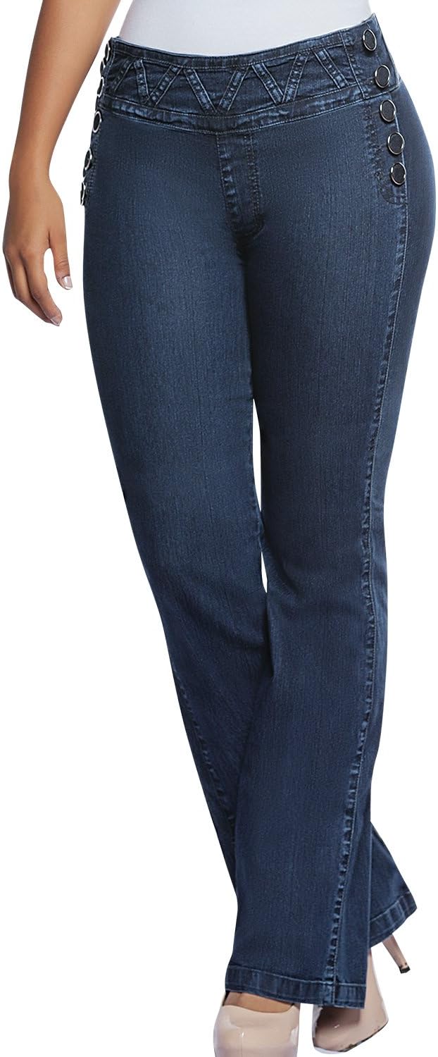 Equilibrium J8305 - Women's Bootcut Jean - Mid Rise - No Pockets - Curvy Fit - Stretch Denim - Jean Colombiano Levanta Cola
