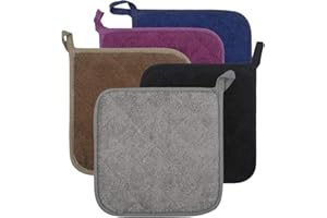 LIFAITH 100% Cotton Kitchen Everyday Basic Terry Pot Holder Heat Resistant Coaster Potholder for Cooking and Baking Set of 5 (Multi Color 2, Potholder)