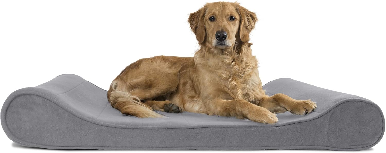 Furhaven Pet Dog Bed - Orthopedic Micro Velvet Ergonomic Luxe Lounger Cradle Mattress Contour Pet Bed with Removable Cover for Dogs and Cats, Gray, Jumbo : Pet Supplies
