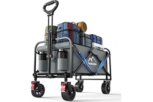 AMAZINGHOME Wagon Cart Foldable - 100KG Weight Capacity Folding Wagon with 5 Inch Silent Brake Universal Wheels, Adjustable H