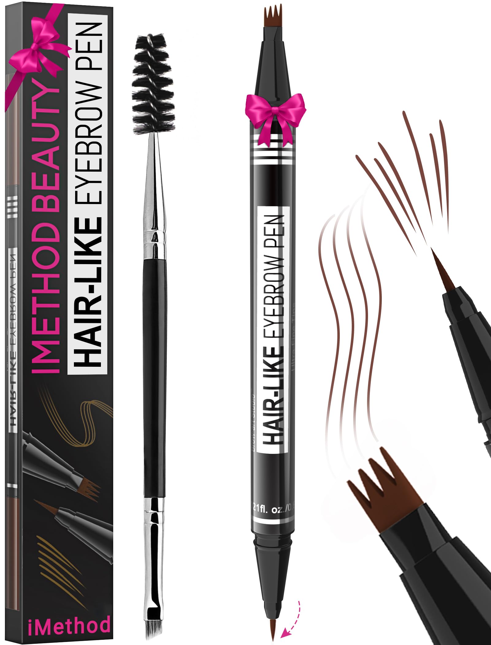 iMethod Eyebrow Pen - Eyebrow Pencil Magical 2-in-1 Eye Brow Pencils for Women with 4-Fork-Tip & Precise Brush-Tip Create Natural Hair-Like Brows, Last All-Day, Microblading Eyebrow Pen, Reddish Brown