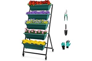 EDOSTORY 4.5 FT Height Vertical Garden Planter Removable Pale Green Raised Bed Box with 5 Container Boxes,Digging Claw Gloves,Trowel,Purning Shears for Outdoor Vegetables Flowers