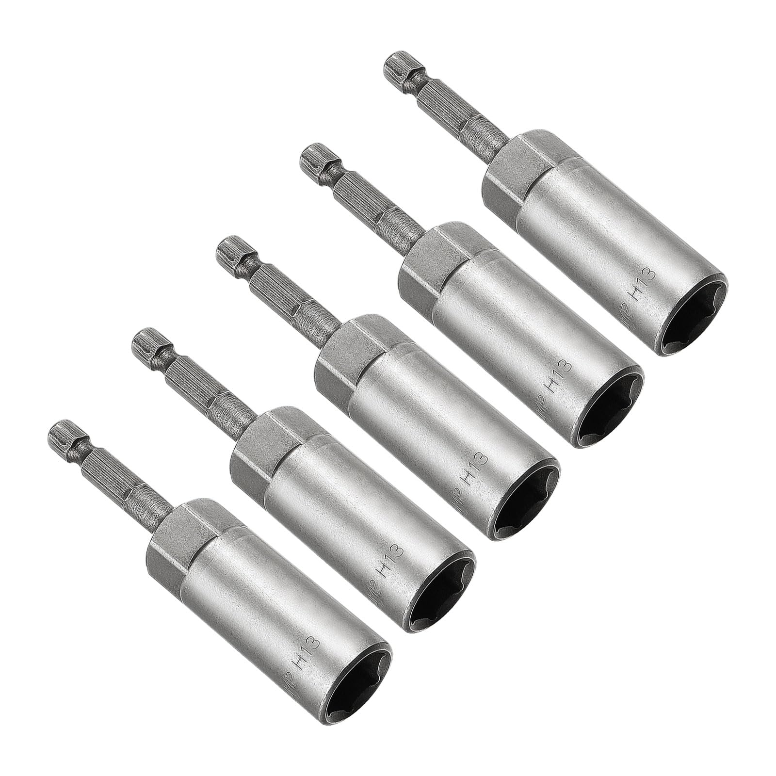 CoCud Quick-Change Nut Setter Driver Bit, 13mm Metric 80mm Length 1/4" Shank, CR-V No-Magnetic Straight Shank Setter Drill Bits - (Applications: for Auto Repair) - 5pieces