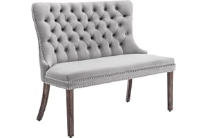 civama Velvet Dining Bench with Back, Tufted Upholstered Loveseat Settee, Nikki Collection Modern Banquette Couch, Comfy Accent Sofa Couch with Solid Wood Legs, Light Gray