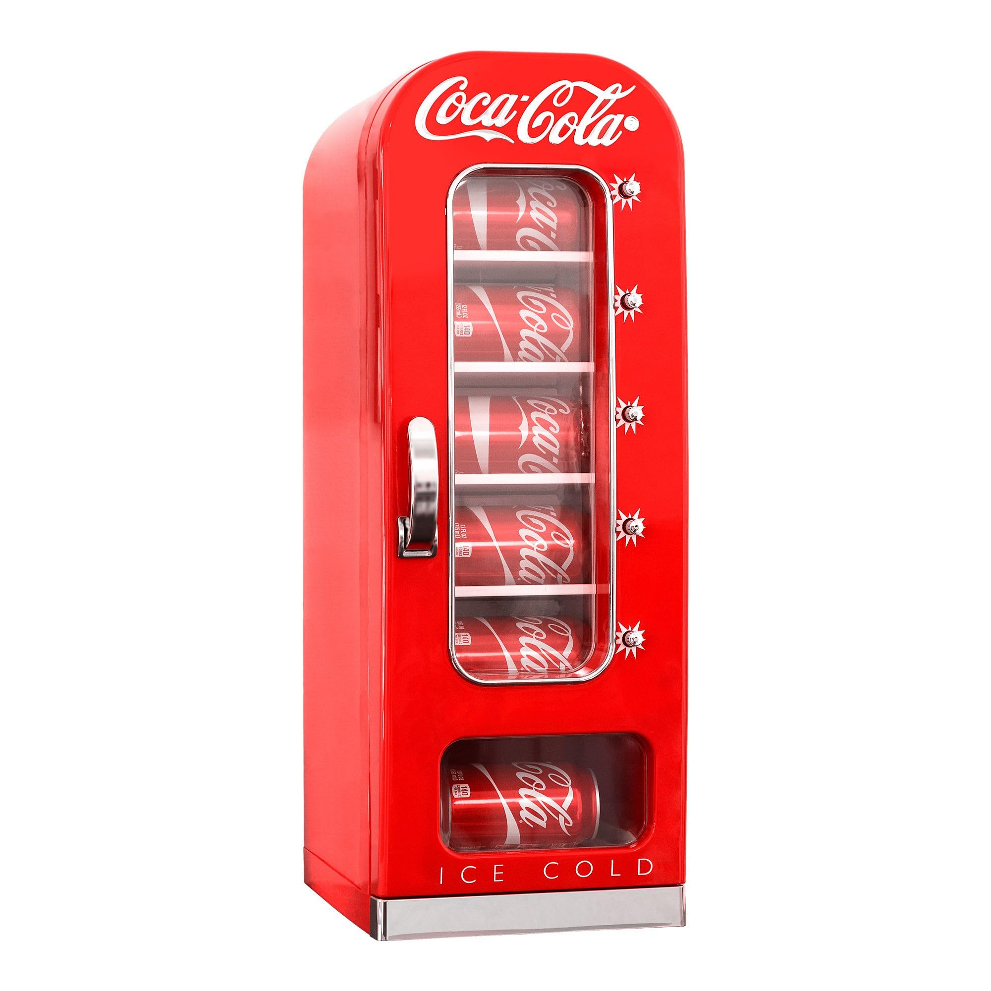 Photo 1 of Coca-Cola AC/DC Retro Vending Electric Cooler with 10 Can Capacity - Beverage Vending Machine with Thermoelectric Cooling and Tall Window Display