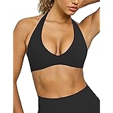 Ieumaz Halter Sports Bras for Women Minimal Deep V Neck Open Back Wireless Workout Gym Yoga Bra
