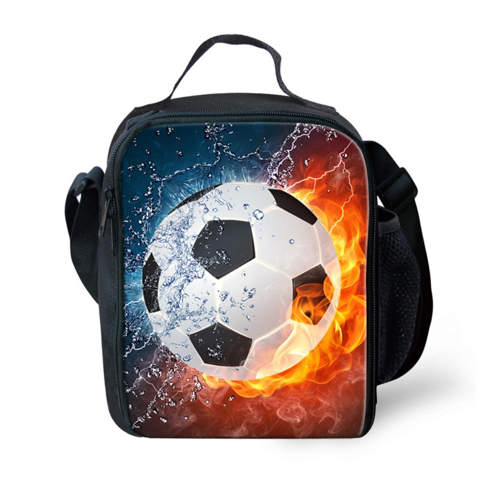 CHAQLIN Cool Fire Soccer Pattern School Lunch Bags for Boys Girls