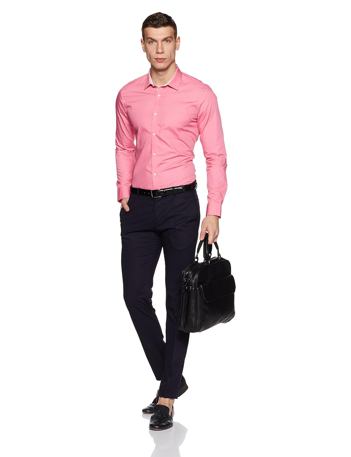 peter england men's solid slim fit formal shirt