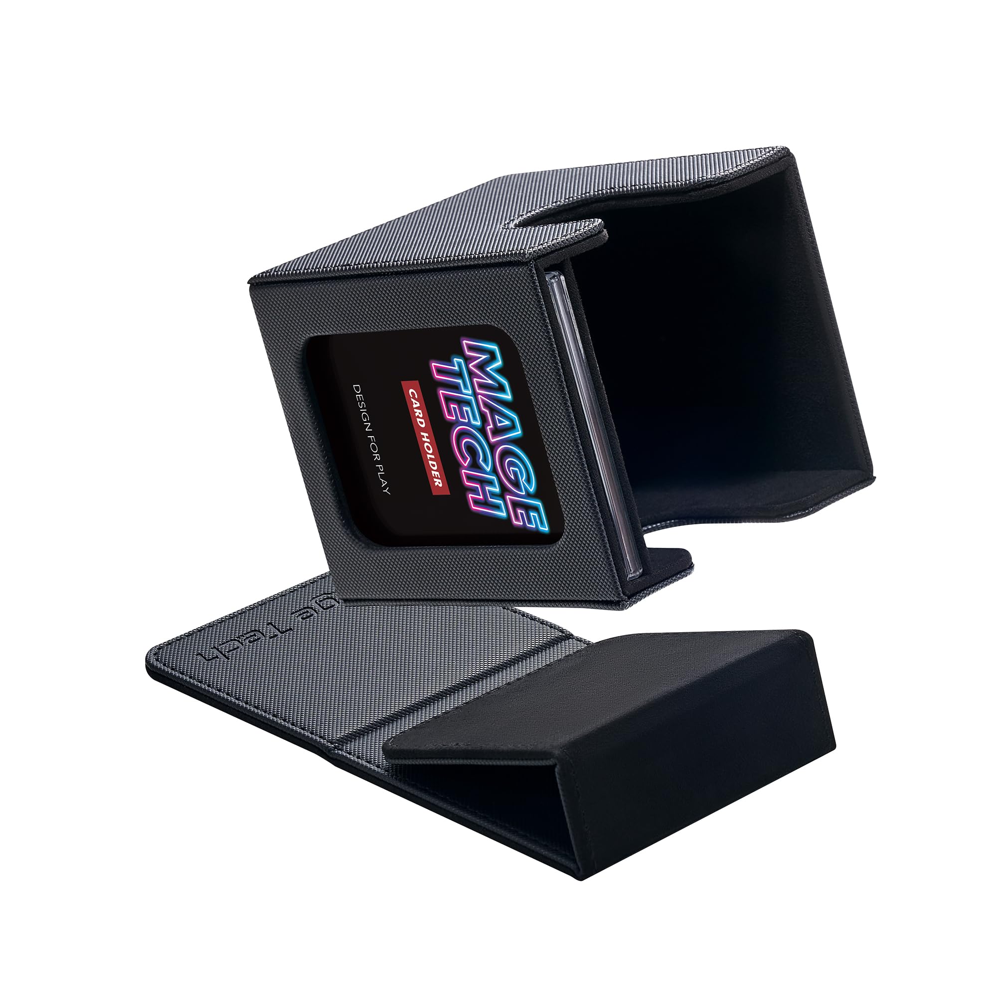 Mage Tech Commander Deck Box Lite - Card Display with Mini Snap Card Holder & Removable Cover, Fits 100+ Single-Sleeved Cards, Ideal for MTG, PTCG, OPCG, SWU & More (Black) — image 1