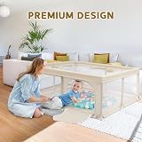BEJOY Baby Playpen 150cm Large Safe Indoor Outdoor with Mesh Door Beige view 4