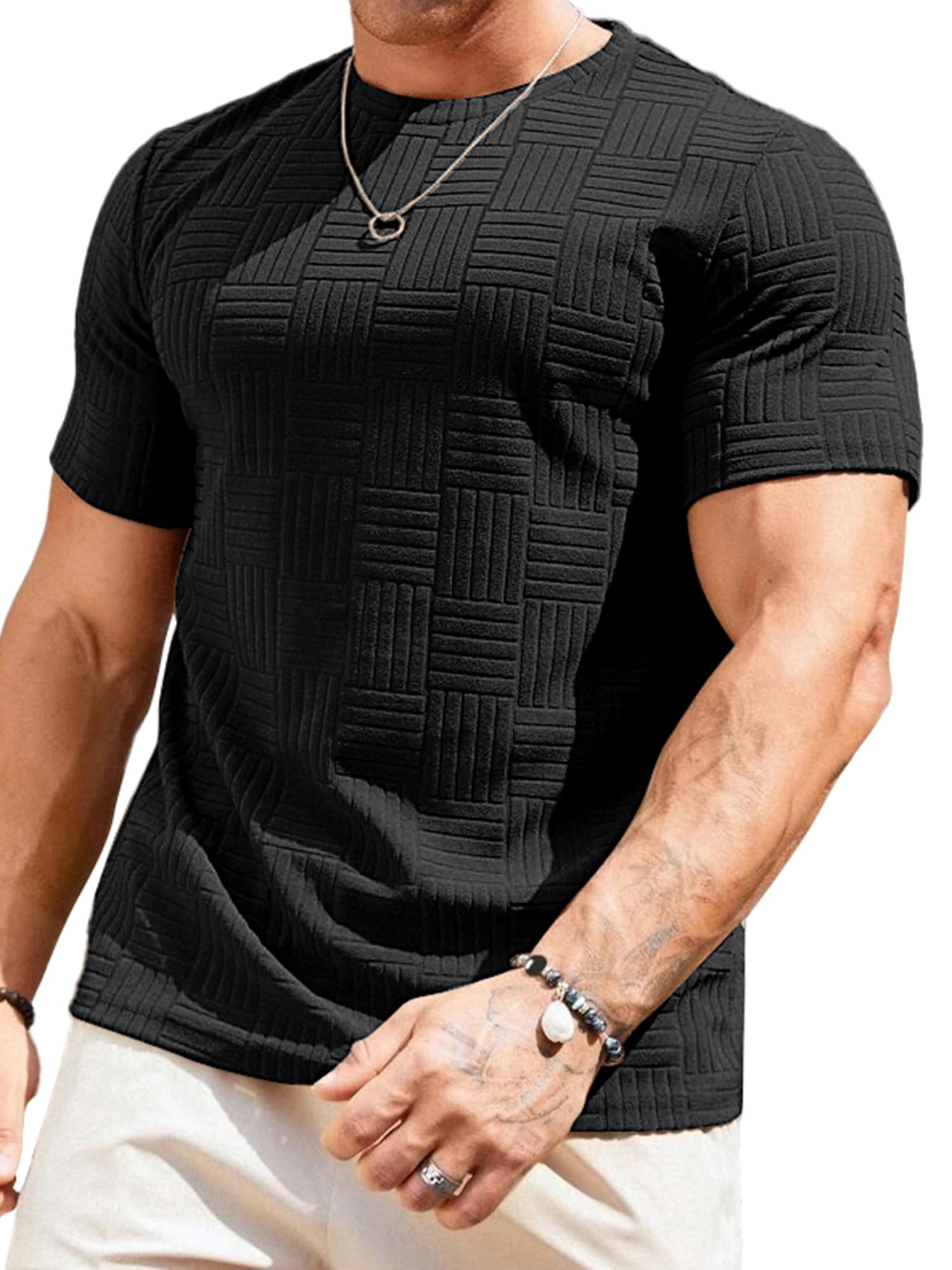 Photo 1 of JMIERR Mens Textured Big and Tall T Shirts Crewneck Tees Casual Fit Summer Shirts, US52(3XL), Black