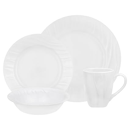 Corelle Boutique Swept Dinner Set, 16-Pieces, White