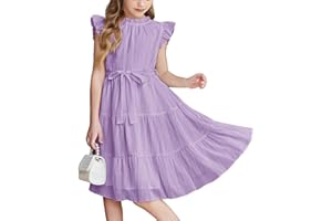 Arshiner Tween Girls Summer Dress Formal Ruffle Sleeve A Line Casual Elegant Dresses with Belt