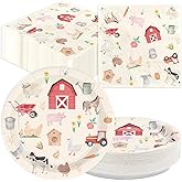 100 Pcs Farm Chicken Party Supplies Silly Goose Chicken Flower Horse Cow Plates and Napkins Disposable Farm Animals Tableware Set for Farmer Kids Tea Party Baby Shower Party Decorations Serves 50