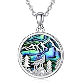 VONALA Wolf Necklace 925 Sterling Silver Pendant Abalone Shell Wolf Necklace Jewelry Gift for Women Men