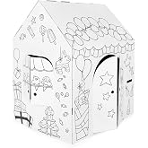 Easy Playhouse Cardboard Birthday Fort - 32x26.5x40.5 Kids Art Craft | Durable Coloring Playhouse for Indoor &amp; Outdoor Fun; Customize with Paints &amp; Crayons; Ideal Gift for Boys &amp; Girls Age 3+