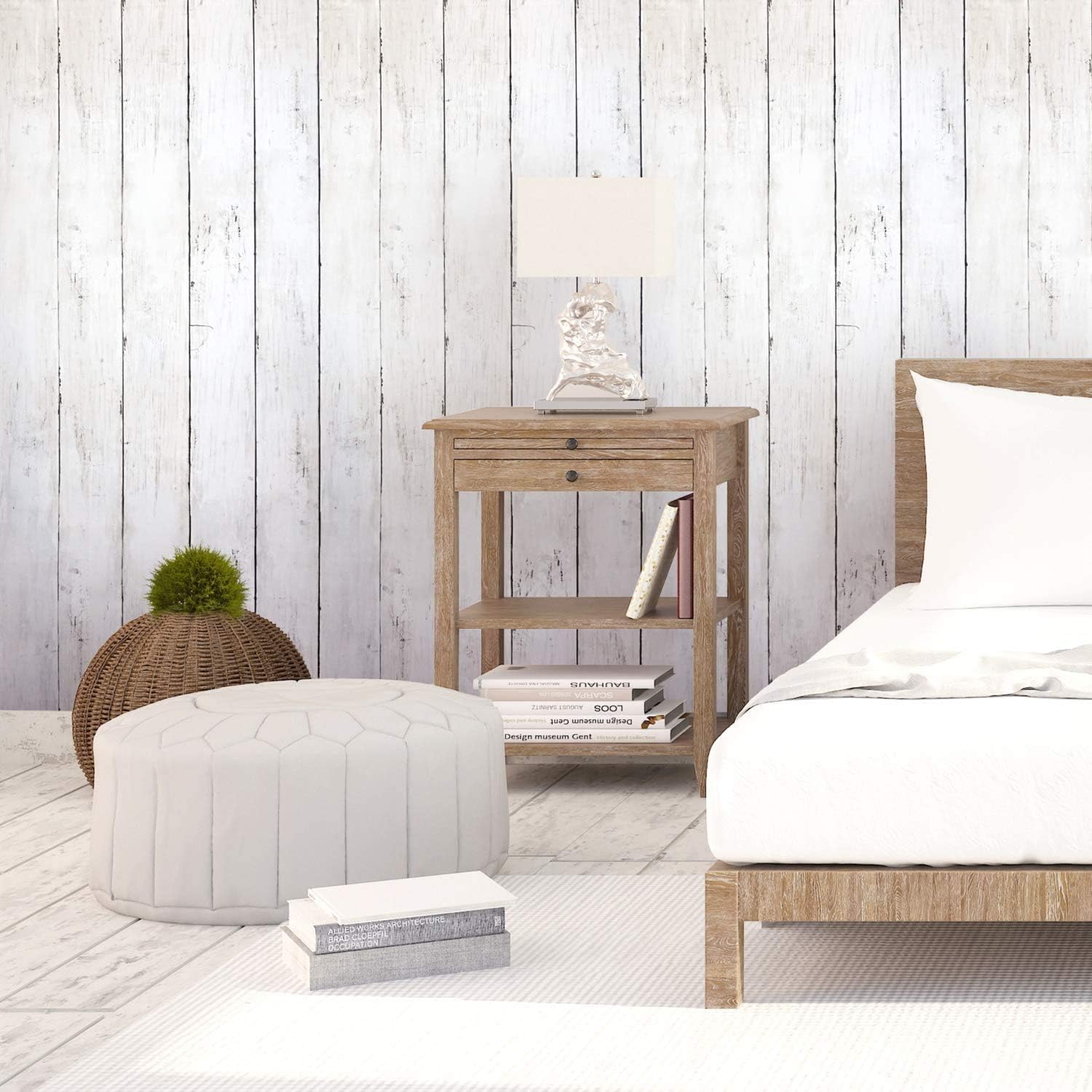 CiCiwind White Wood Wallpaper Self Adhesive Contact Paper Peel and Stick Wallpaper Vintage Wood Vinyl Wrap Removable Sticky Back Plastic Faux Wall Shelf Cabinets Decorative Wall Paper 44x1000cm - Image 5