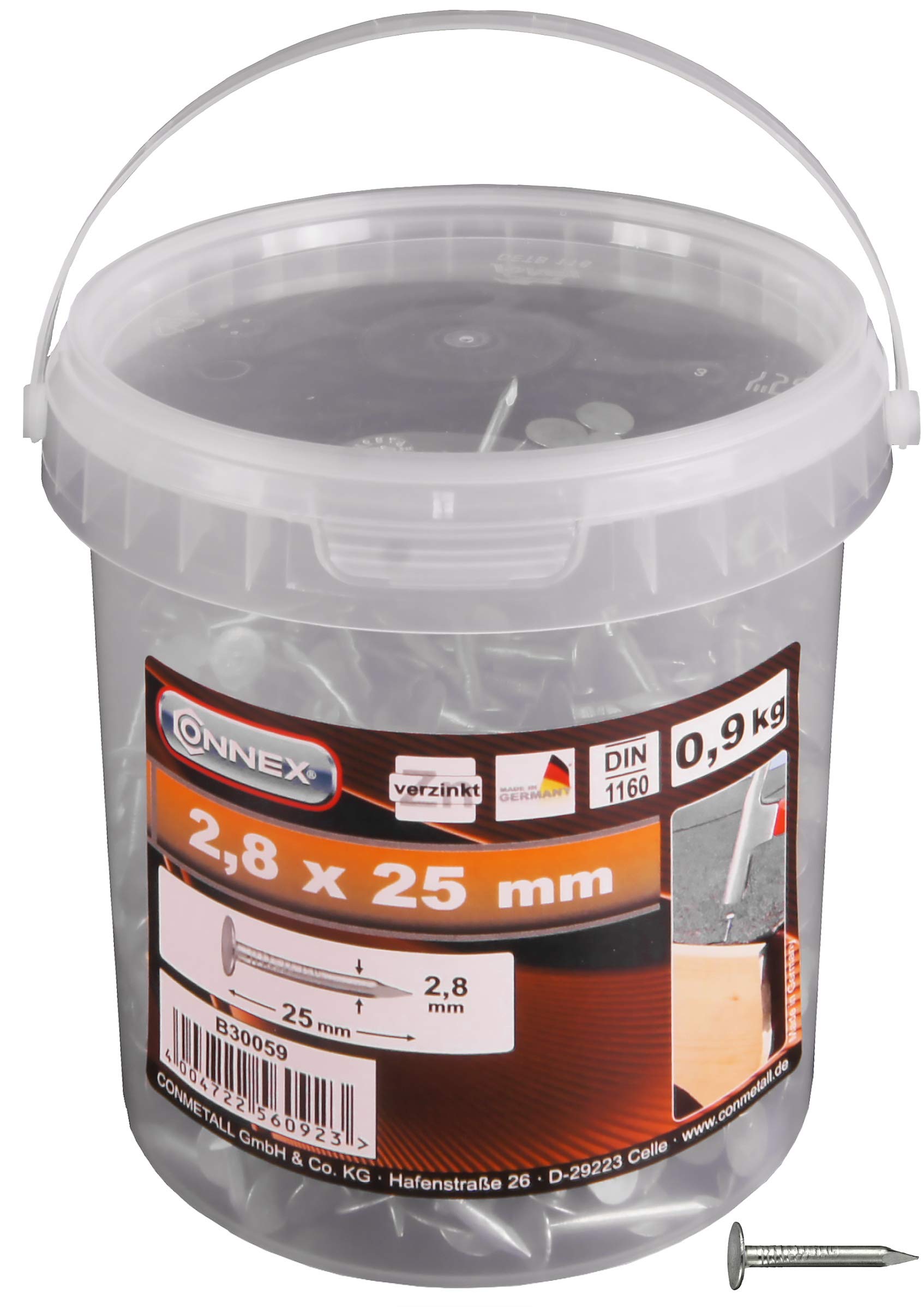 CONNEX B30059 2.8 x 25mm Roofing Nails in Bucket