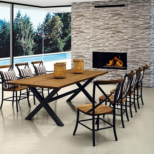 Salle A Manger 8 Couverts Teck Et Aluminium Coussins Rayes