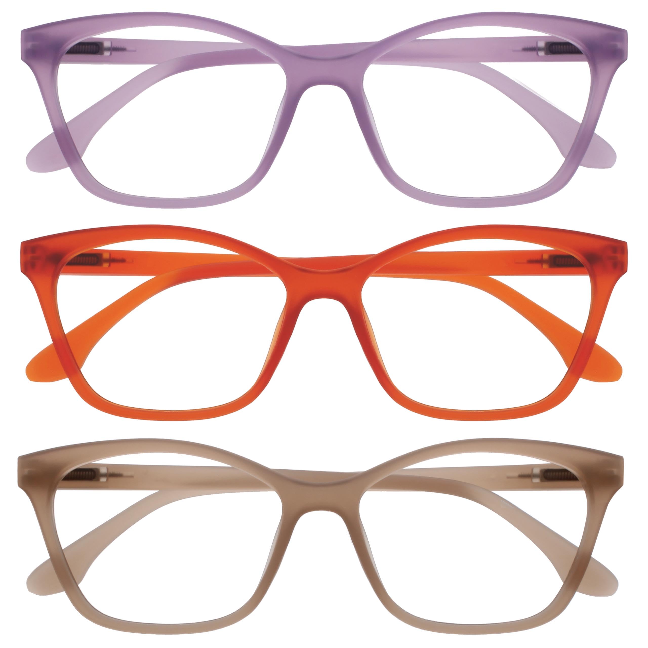OPULIZE KAT Reading Glasses - 3-Pack - Cat-Eye Frame - Purple, Orange, Taupe - Men & Women - Spring Hinges - RRR59-5GU - +1.50
