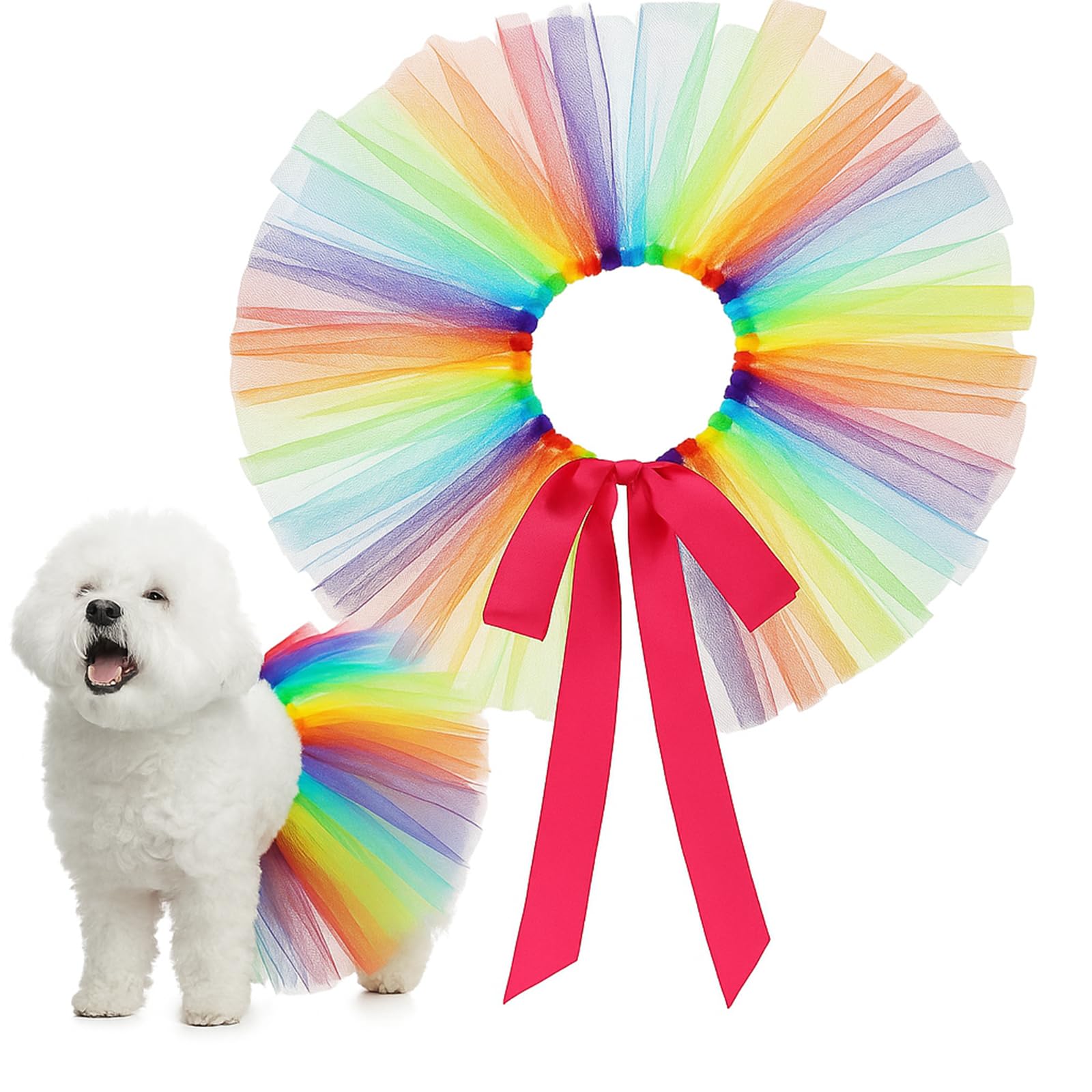 VILLCASE Dog Rainbow Gauze Skirt Tutu Dress Lightweight Mesh Party Outfit for Small Dogs Birthday Festival Photo Shoot