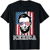 Merica Abe Abraham Lincoln USA Flag 4th of July T-Shirt