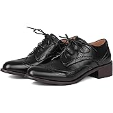 Yremael Women Black Oxfords Lace Up Pointed Toe Classic Business Formal Wingtip Brogue Dressy Shoes