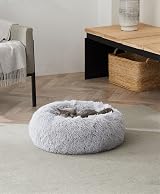 Enjamoy Plush Donut Dog Bed Grey 50cm Calming Round Pet Cushion Self-Warming view 5