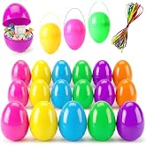 ROSAUI 36 Pack Large Fillable Easter Eggs (3.5"), Flat Bottom Plastic Eggs with Ribbons &ndash; Reusable Hanging Decor for Egg Hunts, Baskets &amp; Holiday Displays