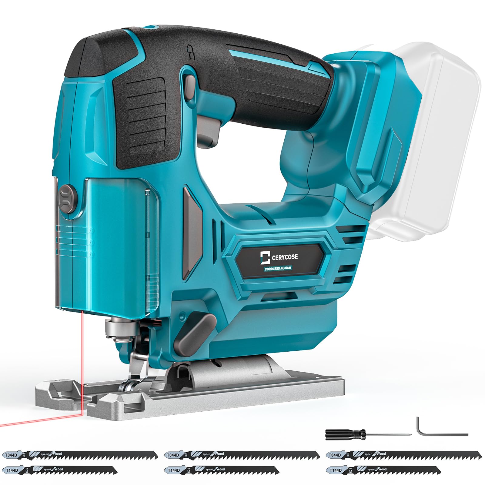 Photo 1 of Jig Saw Compatible with Makita 18V Battery, Laser Guide Cordless Jigsaw Tool, 3000RPM Brushless Motor, Variable Speed, 45° Bevel Angle Cut, LED Light, 3 Orbital Sets, 6PCS Blades (No Battery)
