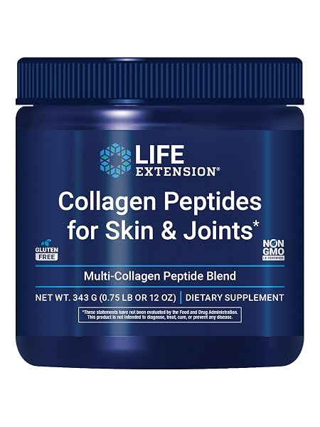 LIFE EXTENSION COLLAGEN PEPTIDES FOR SKIN & JOINTS, COLLAGEN TYPES I, II & III IN AN EASY-MIX POWDER, GLUTEN FREE, NON-GMO, NET WEIGHT 343 GRAMS