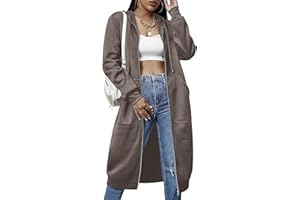 ELESOL Women Casual Zip up Fleece Hoodies Tunic Sweatshirt Long Hoodie Jacket S-XXXL