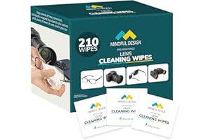 Mindful Design Lens Cleaning Wipes for Eyeglasses, 210ct - Individually Wrapped, Eye Glass Cleaning, Lens Wipes for Glasses/Sunglasses, Packaging May Vary