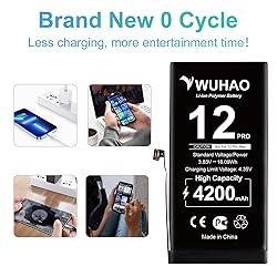 WUHAO for iPhone 12 Pro Battery Upgraded 3600mAh
