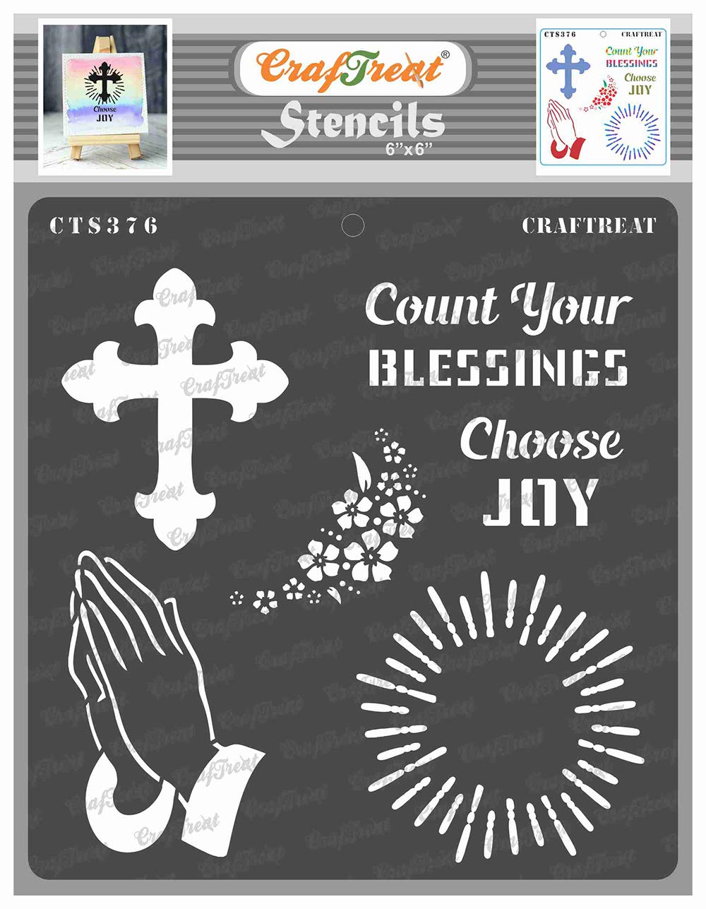 CrafTreat Reusable Christian Stencils for Painting on Wood, Canvas, Paper, Fabric, Floor, Wall and Tile - Choose Joy Stencil -6x6 Inch - DIY Craft Stencils for Christmas - Crucifix Stencil