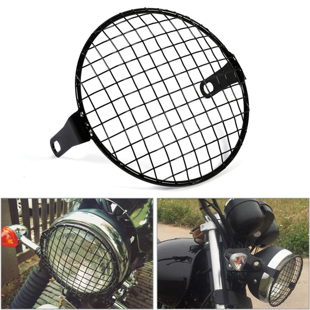 NATGIC Motorcycle Headlight Grill, Universal 6.3" Motorbike Metal Mesh Grill Headlight Mesh Guard Cover Protector Side Mount Universal Cover Mask for Most Motorcycle or Motorbike (Black)