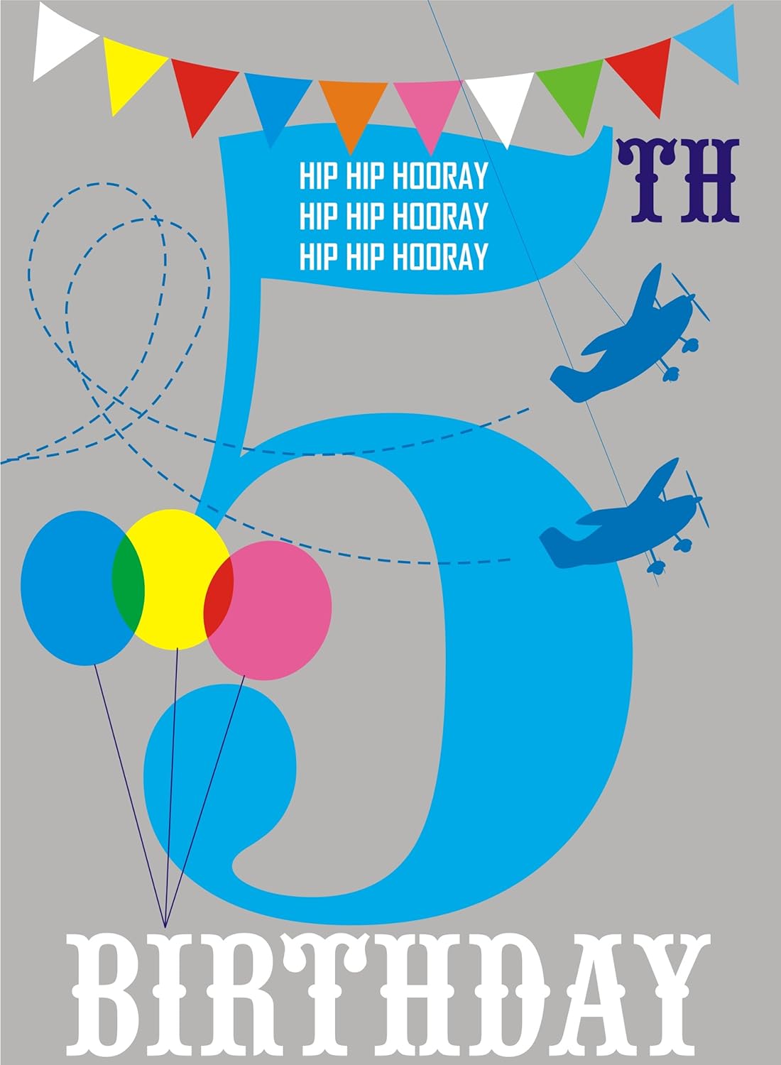 Claire Giles Greeting Cards, Happy Birthday Age 5 Card, Blue 5th Birthday Greeting Card, Hip Hip Hooray